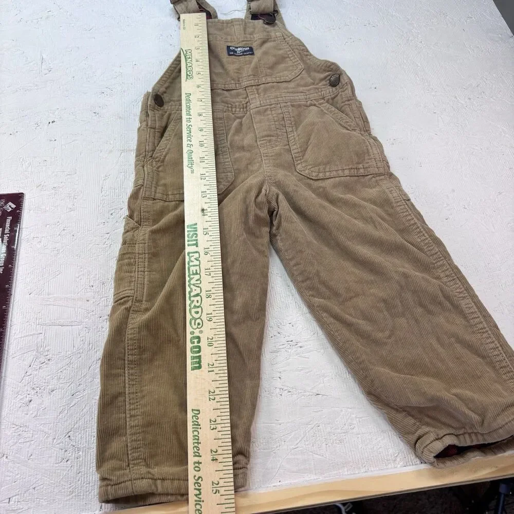 OshKosh B'gosh Vestbak 2T Corduroy Lined Brown Overalls Red/Black Bufallo Plaid